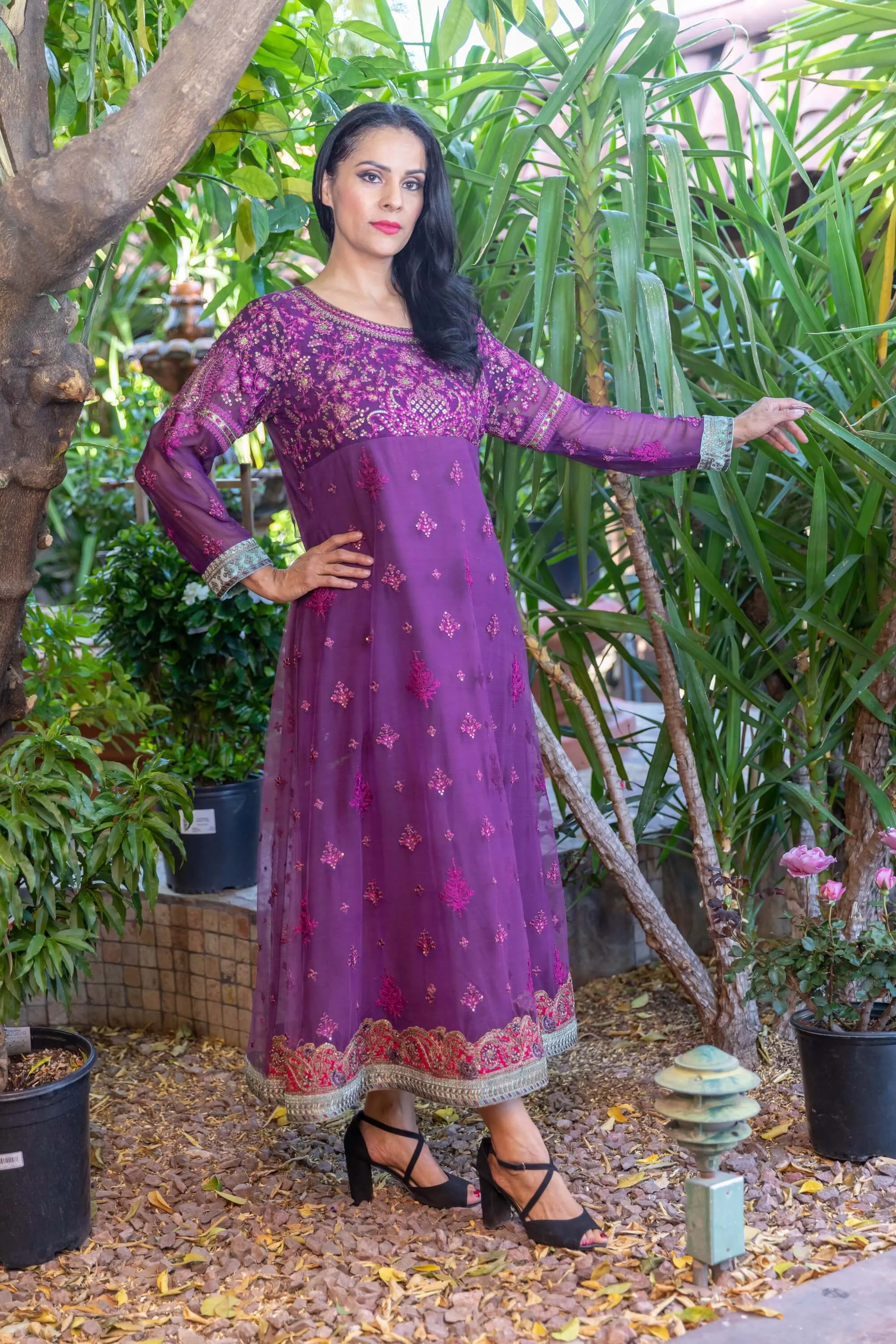 Net Purple Anarkali Gown Dress