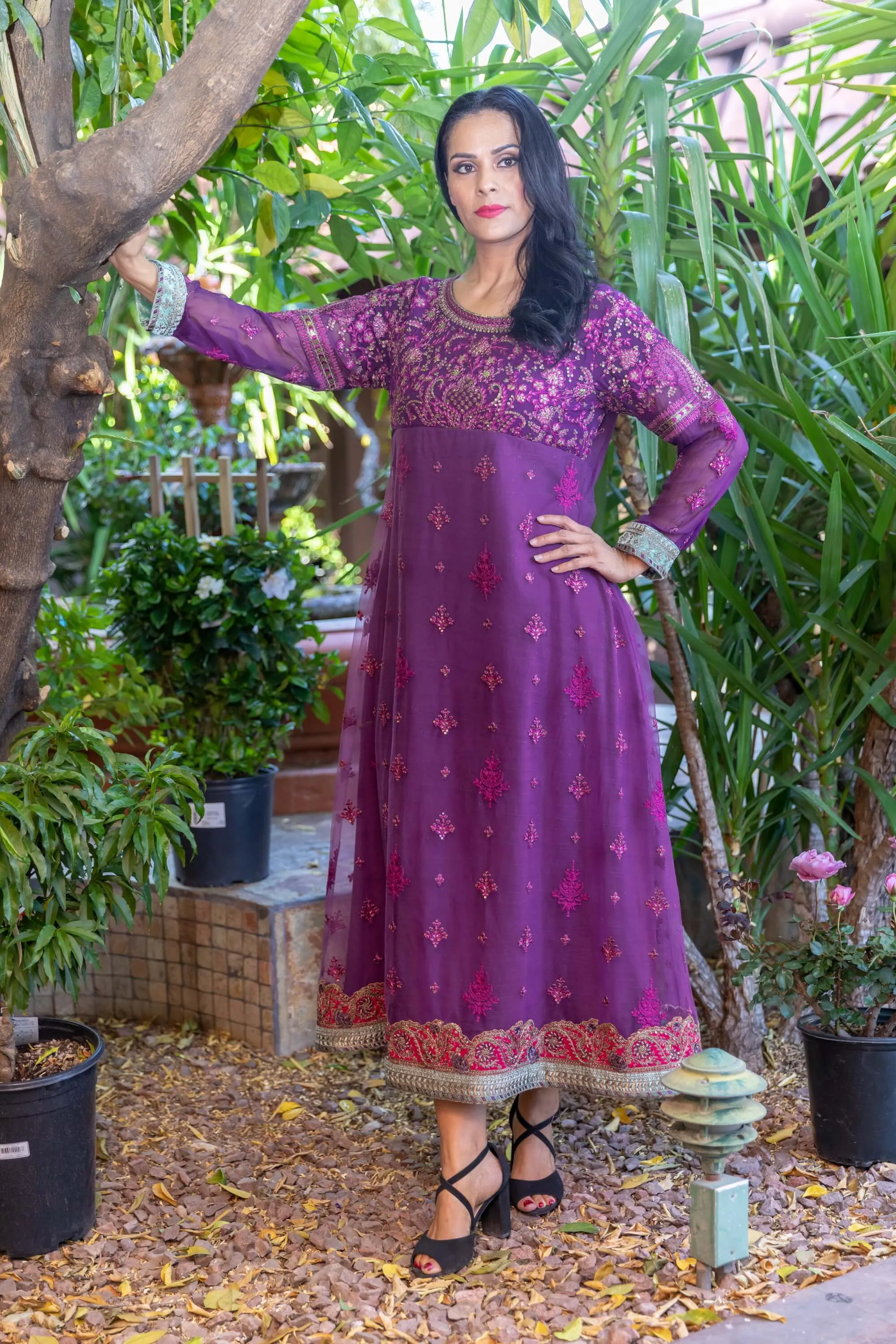 Net Purple Anarkali Gown Dress