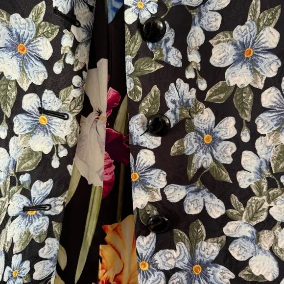 NEW Forget Me Not Pattern Brocade A-Line Coat Longline Button Sam Chen Size M/L