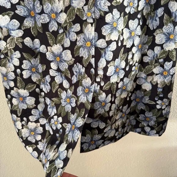 NEW Forget Me Not Pattern Brocade A-Line Coat Longline Button Sam Chen Size M/L