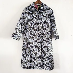 NEW Forget Me Not Pattern Brocade A-Line Coat Longline Button Sam Chen Size M/L