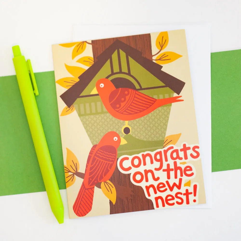 new home card, housewarming card for nature lover, congrats on the new nest, bird card for housewarming