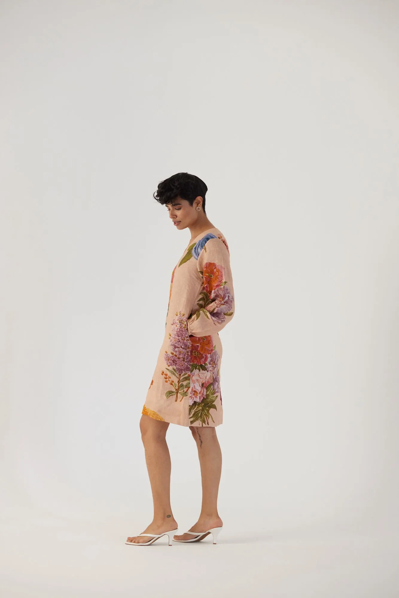 New Season Fall 24/Summer 25-Dress-Linen-Short-Vintage Garden Beige-YAMBB03-Fashion Edit Yam