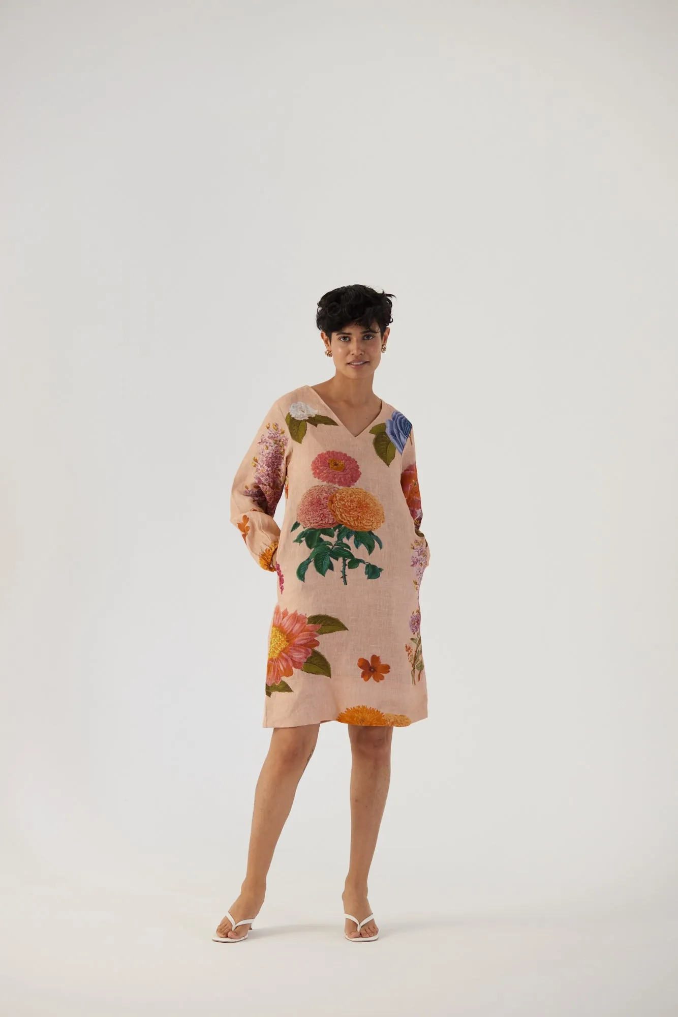 New Season Fall 24/Summer 25-Dress-Linen-Short-Vintage Garden Beige-YAMBB03-Fashion Edit Yam