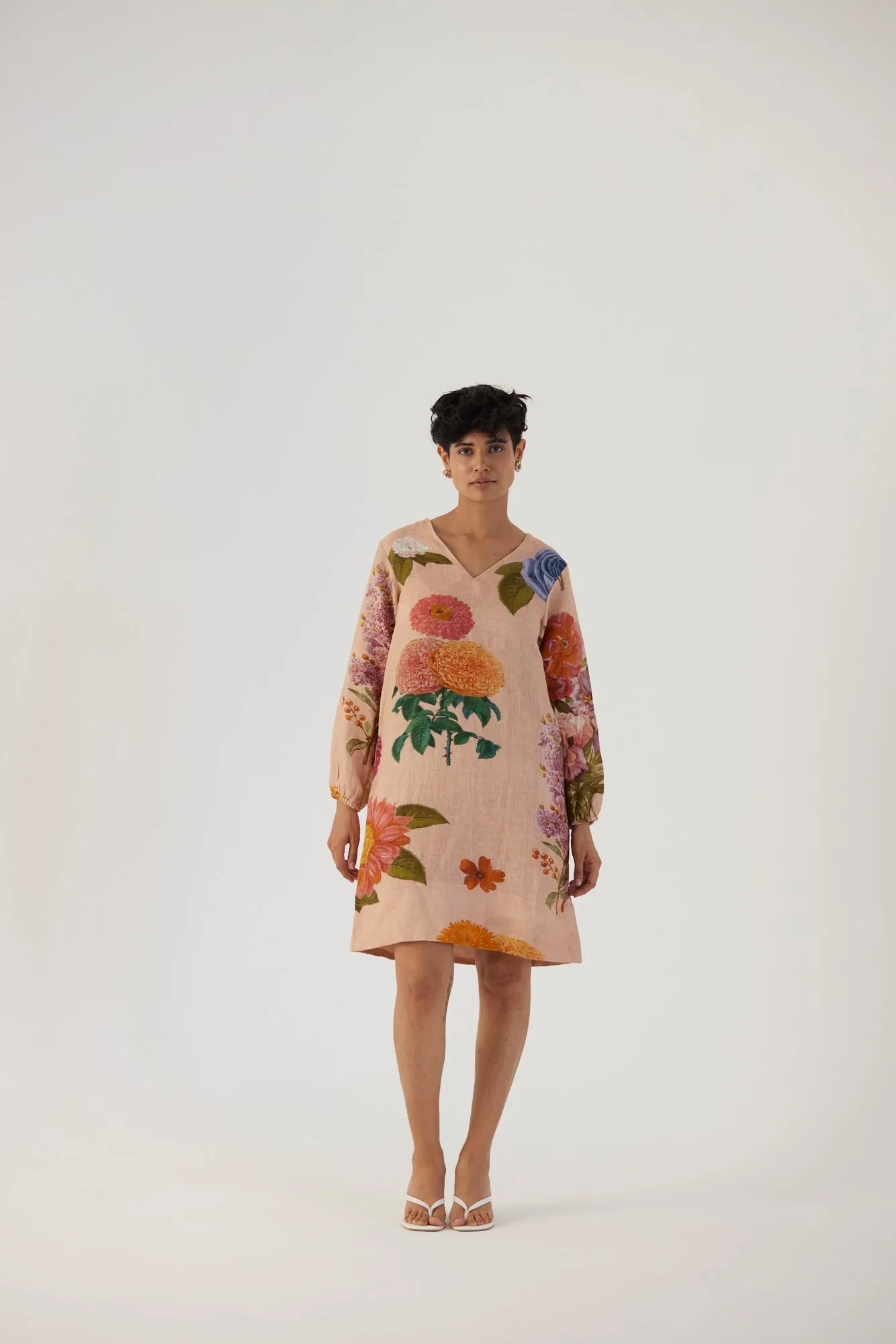 New Season Fall 24/Summer 25-Dress-Linen-Short-Vintage Garden Beige-YAMBB03-Fashion Edit Yam