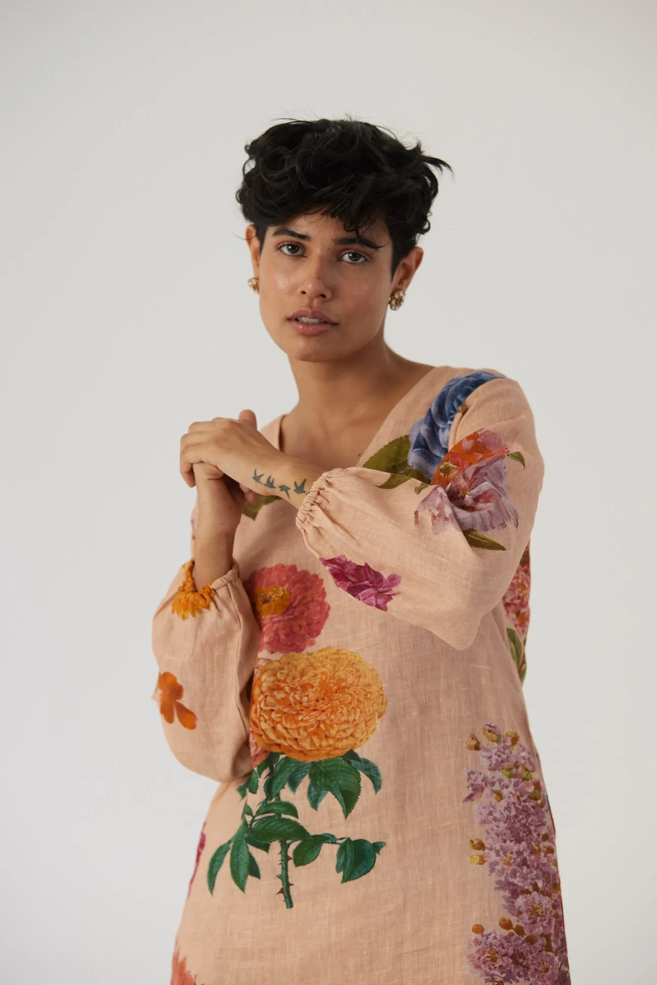 New Season Fall 24/Summer 25-Dress-Linen-Short-Vintage Garden Beige-YAMBB03-Fashion Edit Yam