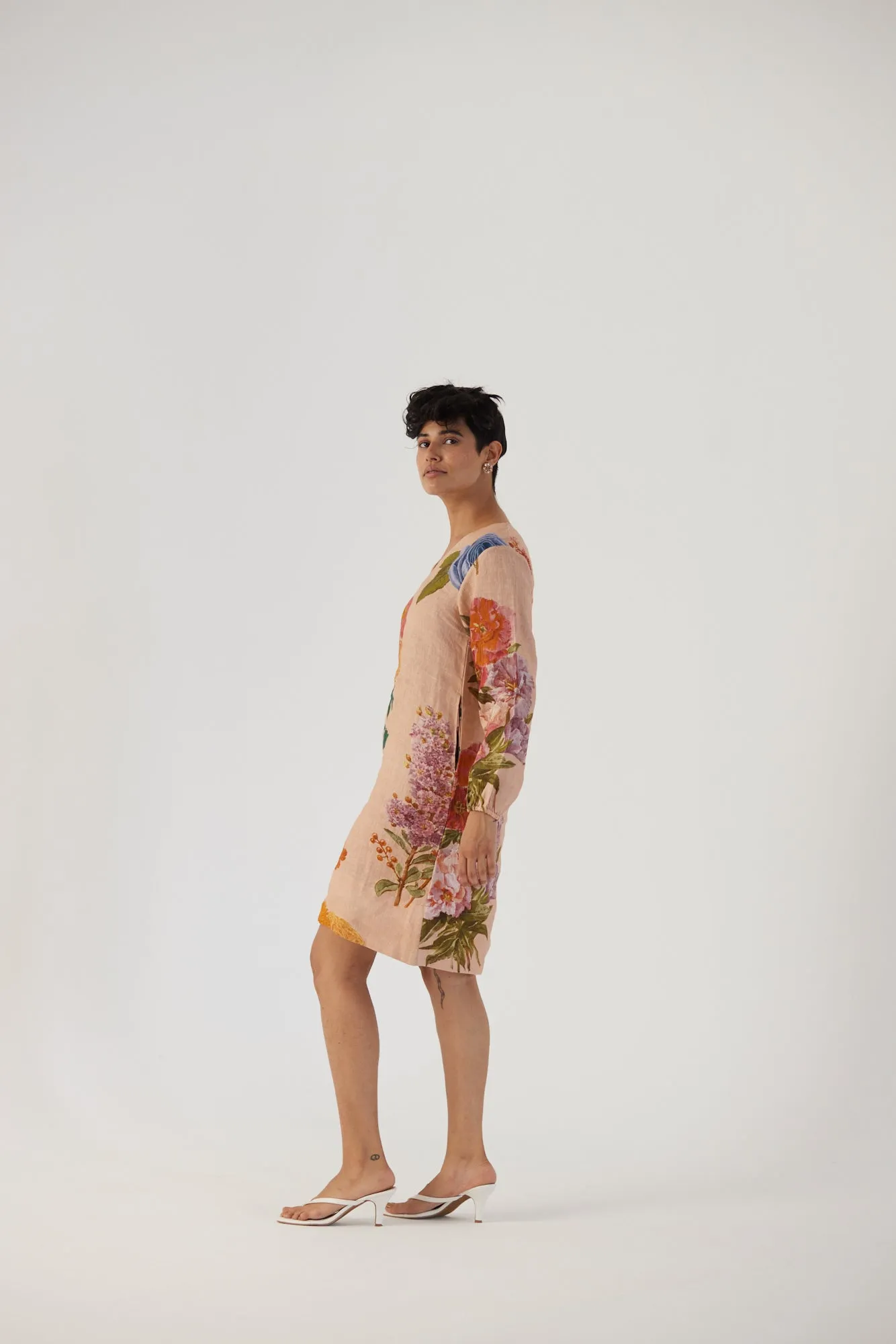 New Season Fall 24/Summer 25-Dress-Linen-Short-Vintage Garden Beige-YAMBB03-Fashion Edit Yam