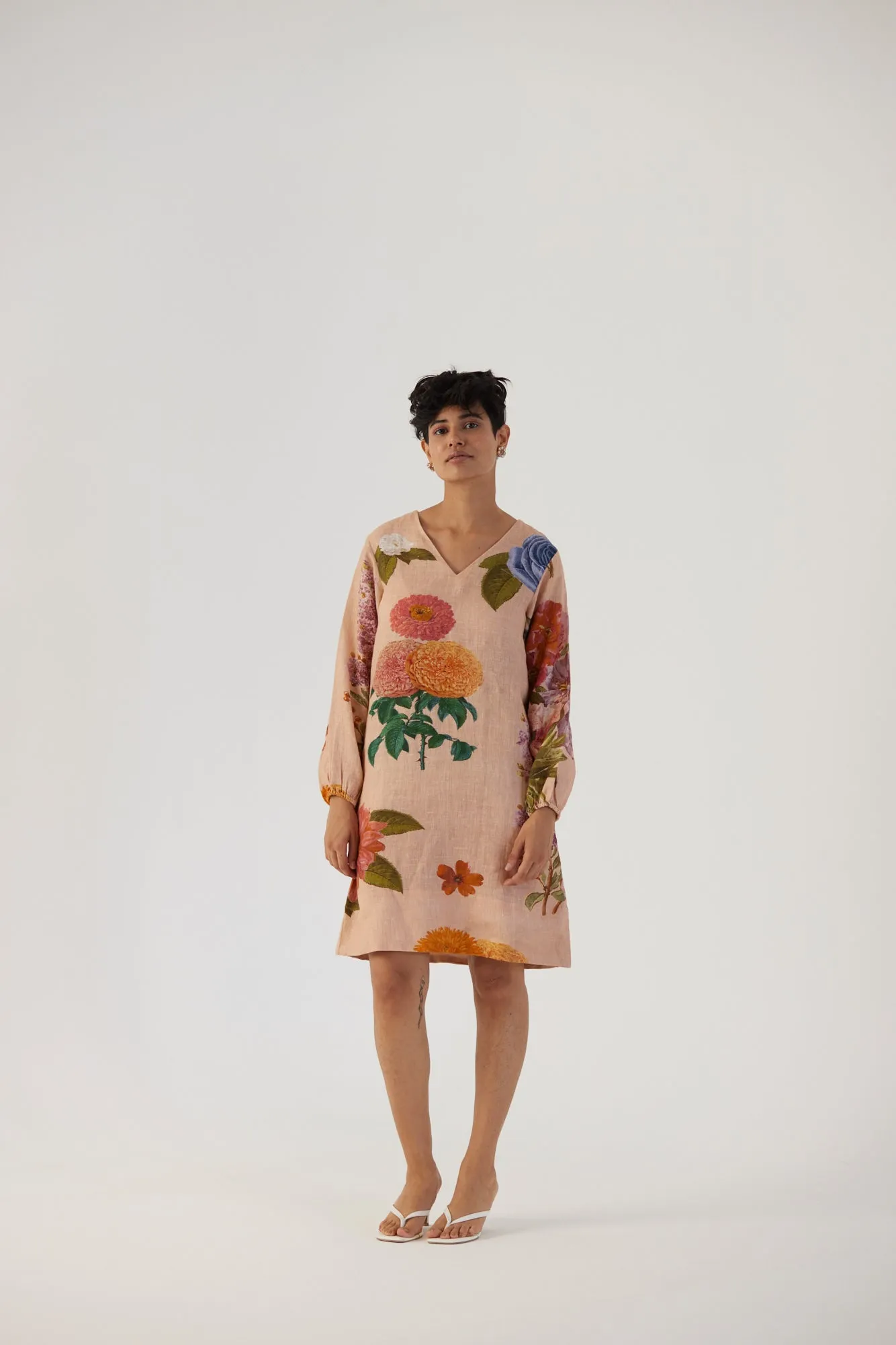 New Season Fall 24/Summer 25-Dress-Linen-Short-Vintage Garden Beige-YAMBB03-Fashion Edit Yam