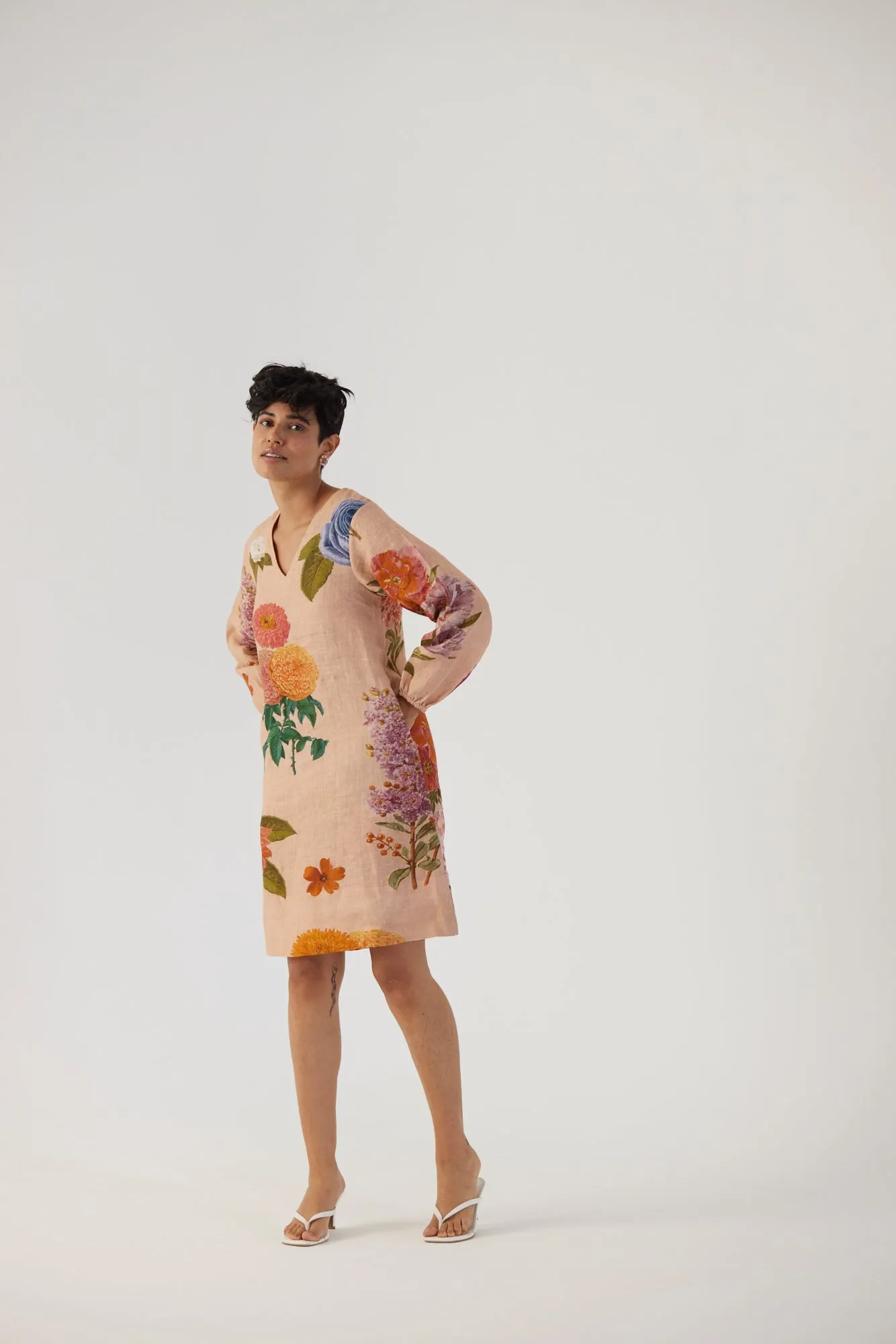 New Season Fall 24/Summer 25-Dress-Linen-Short-Vintage Garden Beige-YAMBB03-Fashion Edit Yam