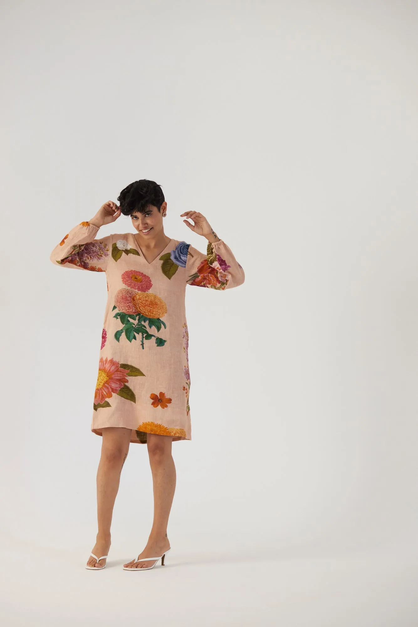New Season Fall 24/Summer 25-Dress-Linen-Short-Vintage Garden Beige-YAMBB03-Fashion Edit Yam