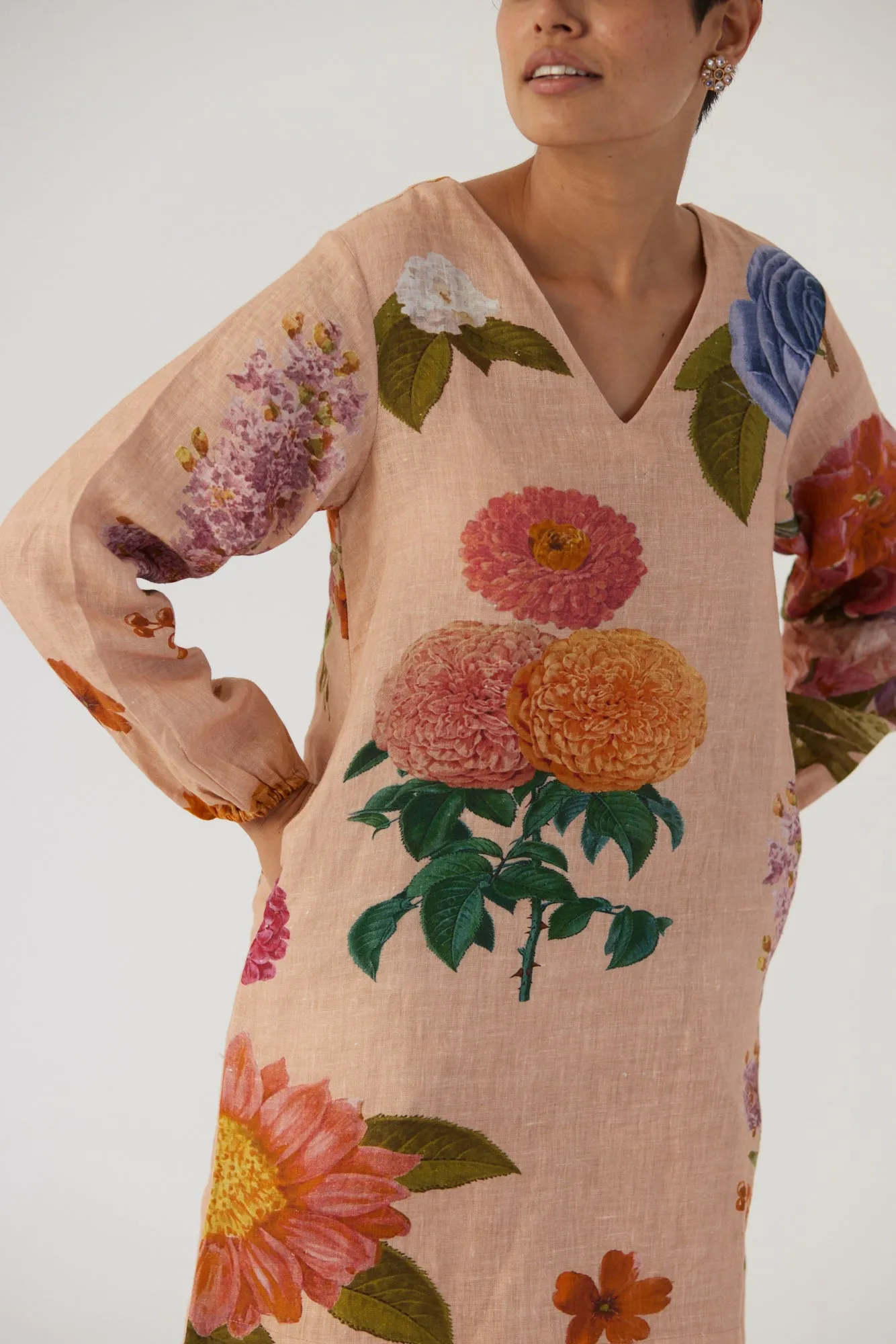 New Season Fall 24/Summer 25-Dress-Linen-Short-Vintage Garden Beige-YAMBB03-Fashion Edit Yam