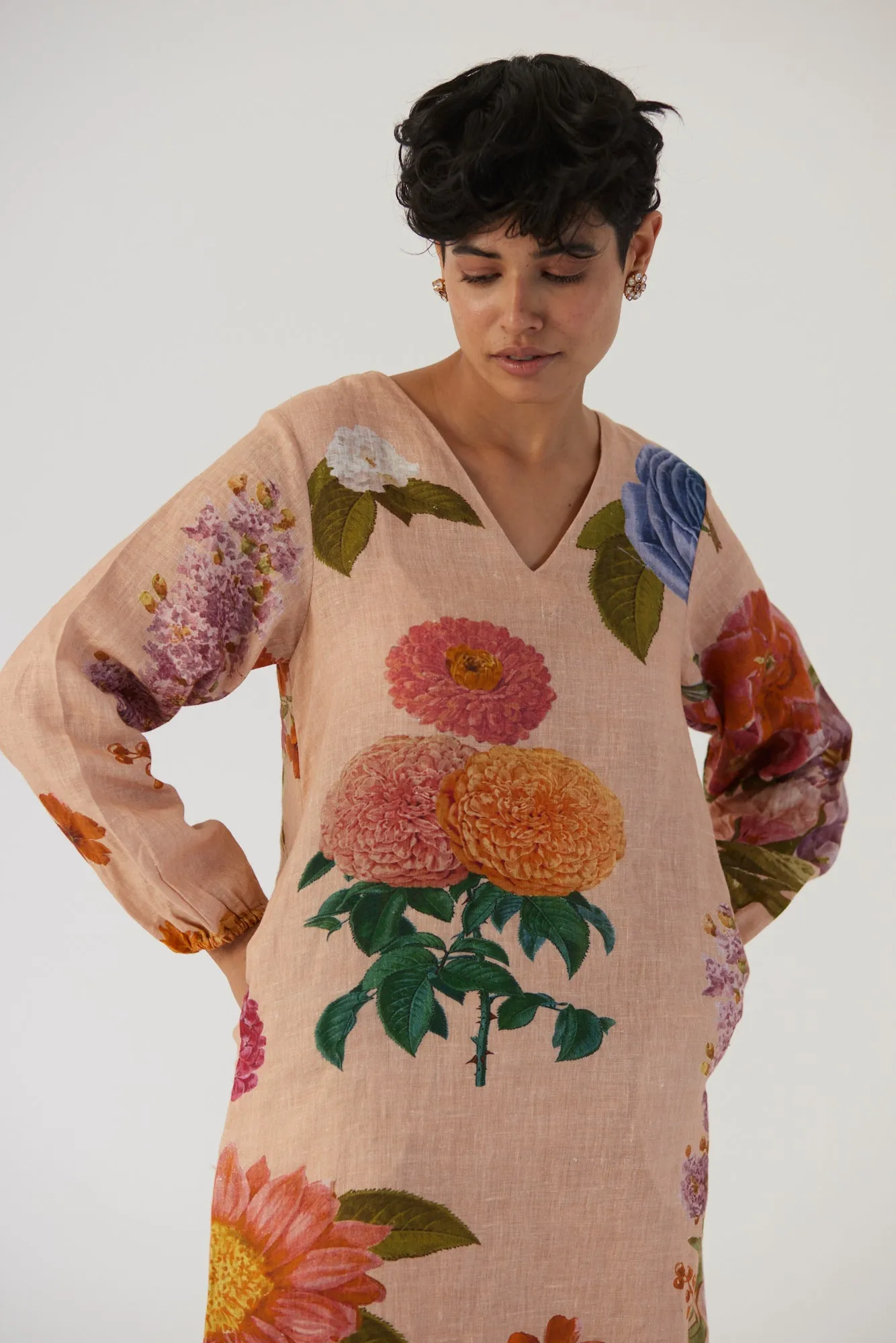 New Season Fall 24/Summer 25-Dress-Linen-Short-Vintage Garden Beige-YAMBB03-Fashion Edit Yam
