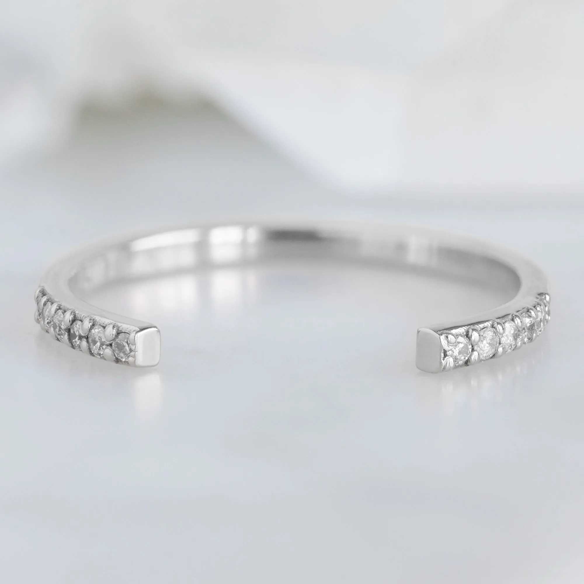 Open Cuff Salt and Pepper Diamond Pavé Stacking Band | 14K or 18K White Gold