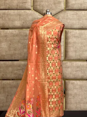Orange Cotton Silk Jamdani Suit