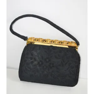 Ornate Framed Black Brocade Purse By Lieberman