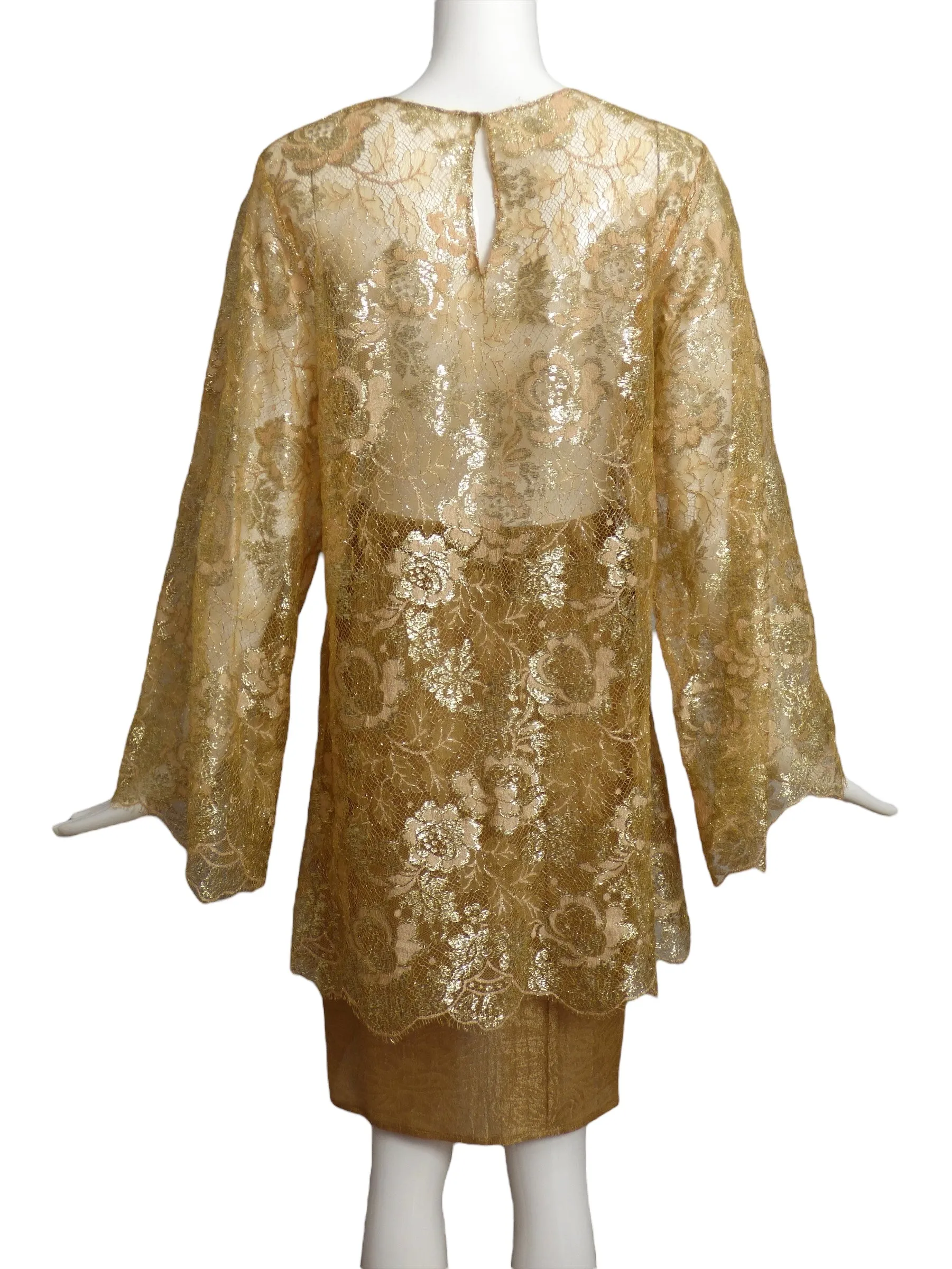 OSCAR DE LA RENTA- 1991 3pc Gold Lace & Brocade Ensemble, Size 6