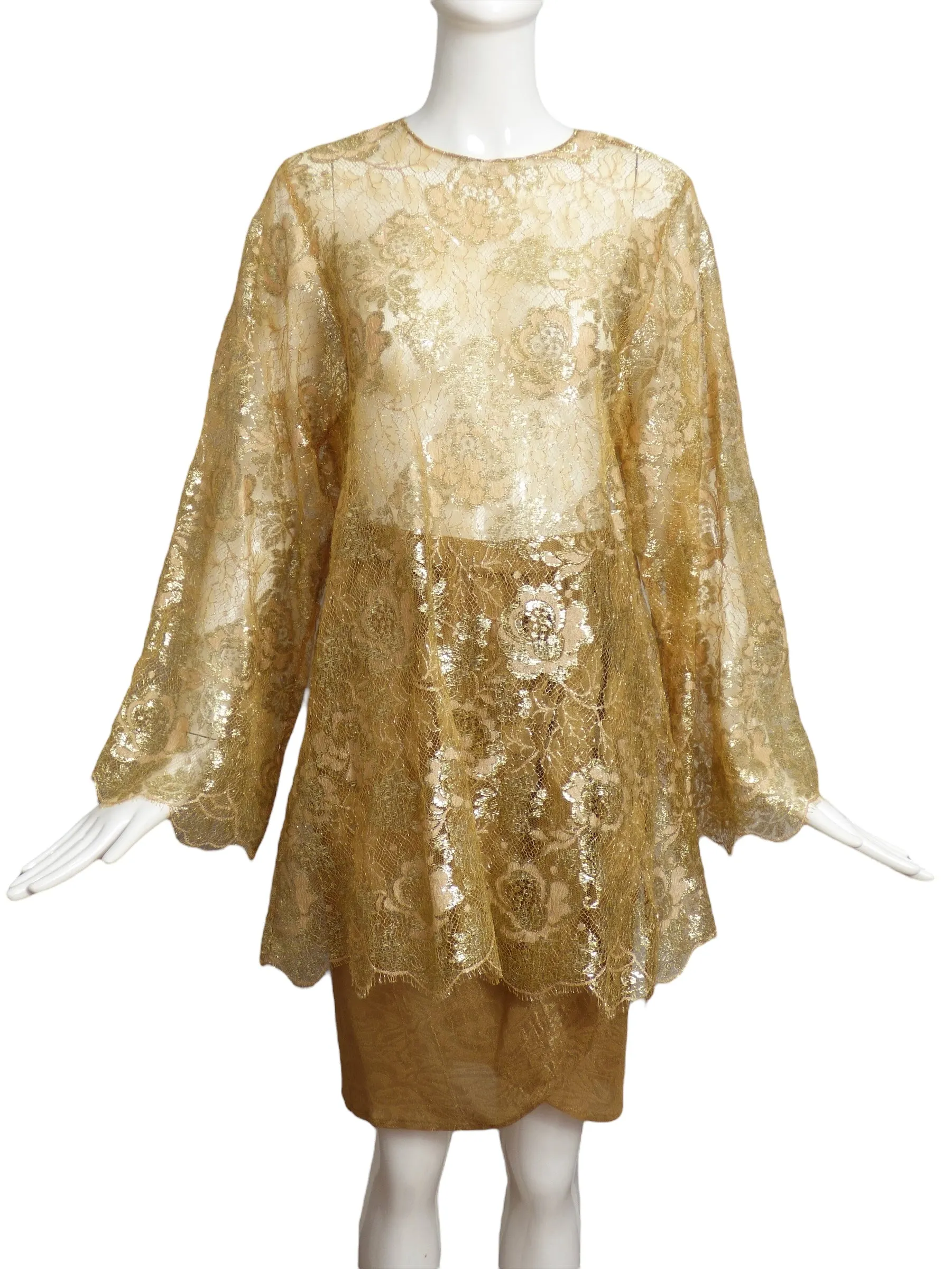 OSCAR DE LA RENTA- 1991 3pc Gold Lace & Brocade Ensemble, Size 6