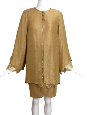 OSCAR DE LA RENTA- 1991 3pc Gold Lace & Brocade Ensemble, Size 6