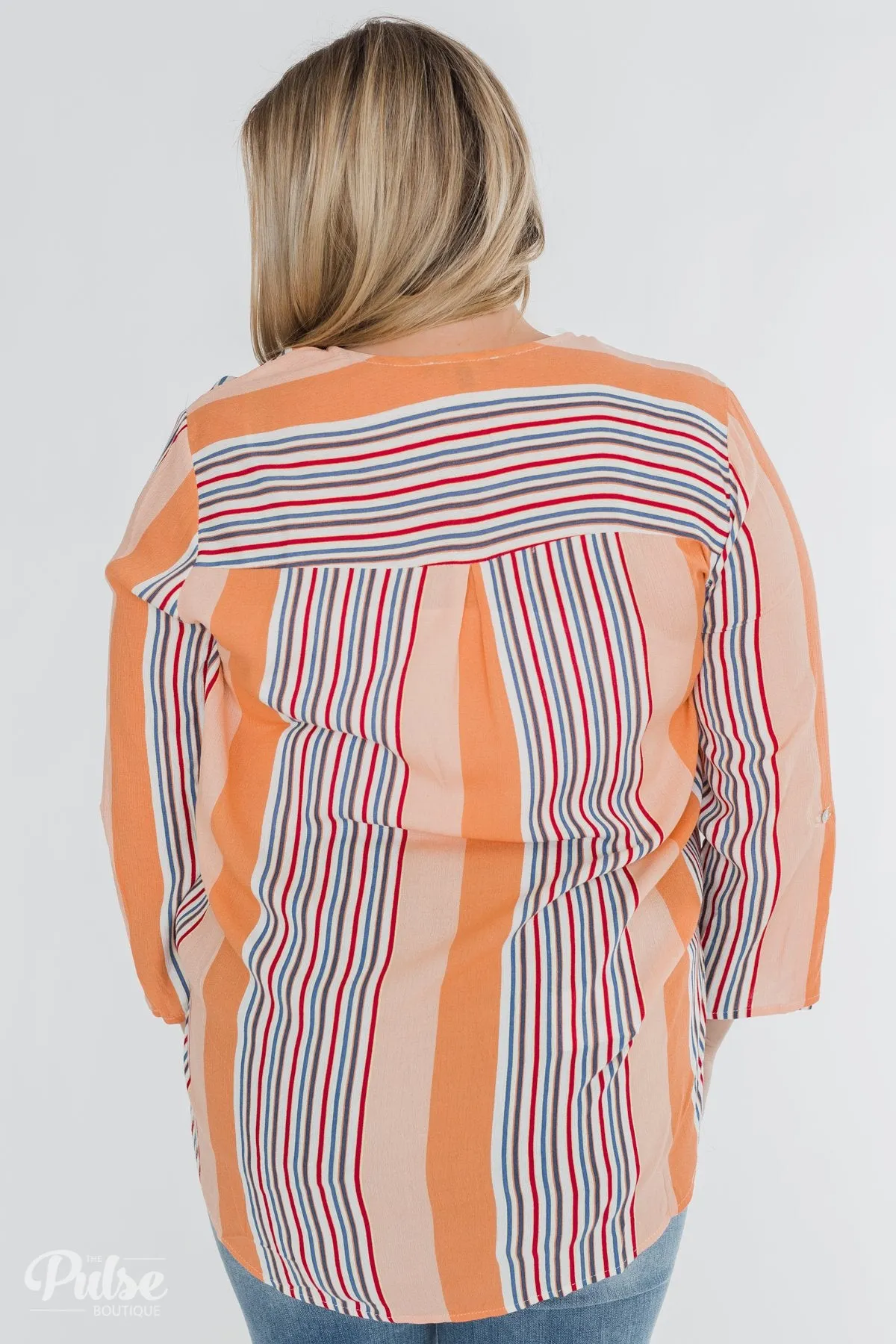 Outstanding Appearance Striped Wrap Top- Peach
