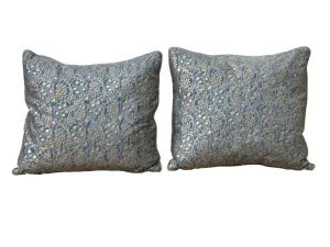 Pair Turquoise & Gold Fortuny Hexagon-patterned Cushions