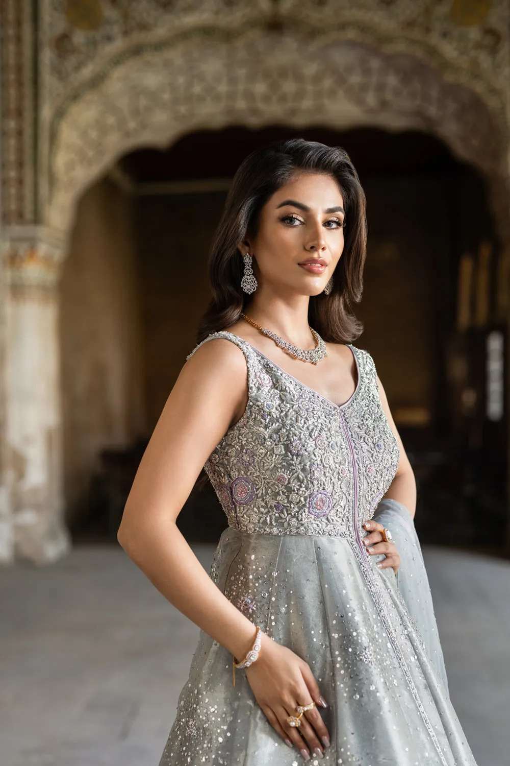 Pakistani Bridal Dress in Blue Gown and Dupatta Style