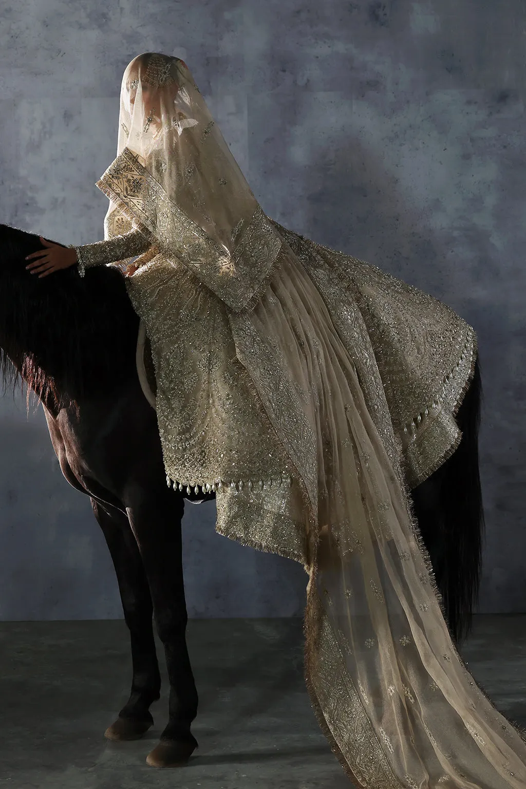 Pakistani Bridal Dress in Gold Frock and Lehenga Style