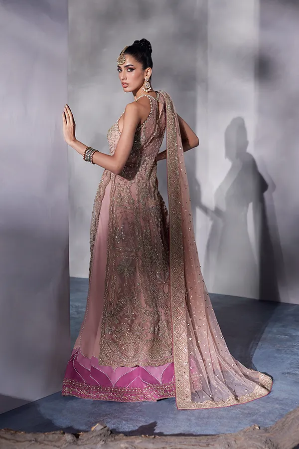Pakistani Bridal Dress in Net Kameez and Lehenga Style