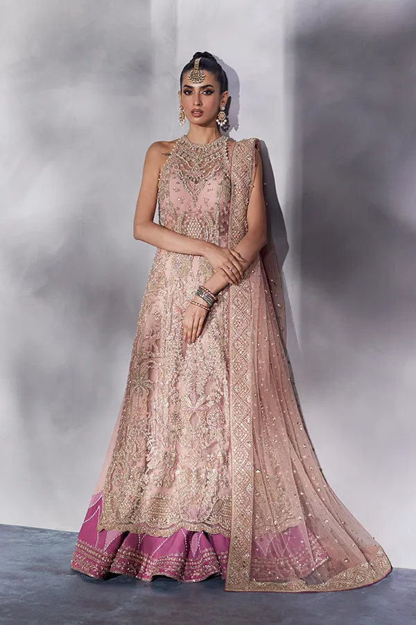 Pakistani Bridal Dress in Net Kameez and Lehenga Style