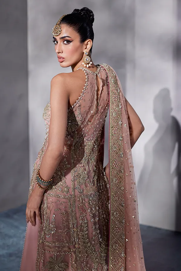 Pakistani Bridal Dress in Net Kameez and Lehenga Style