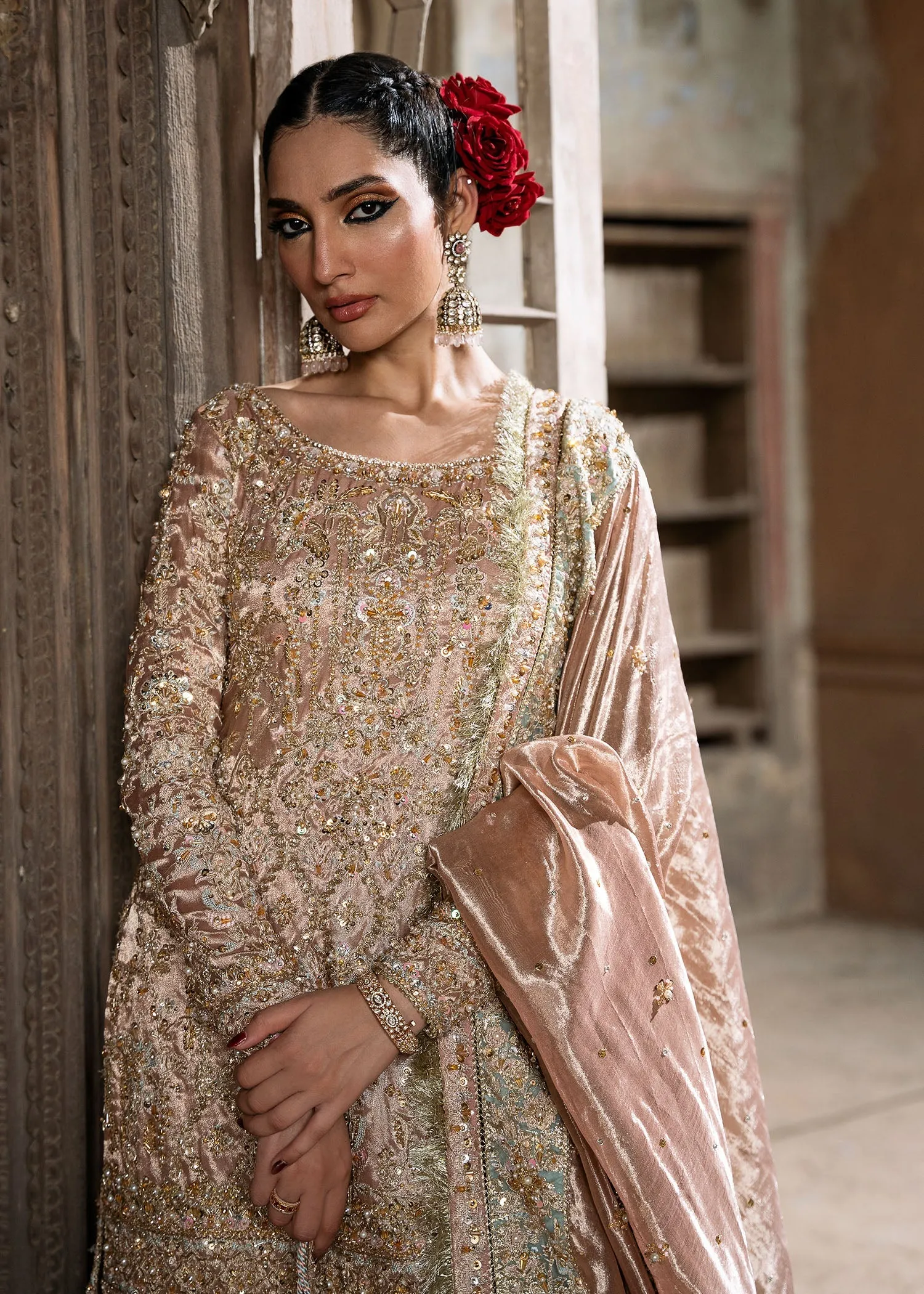 Pakistani Bridal Dress in Pink Shirt and Gharara Style