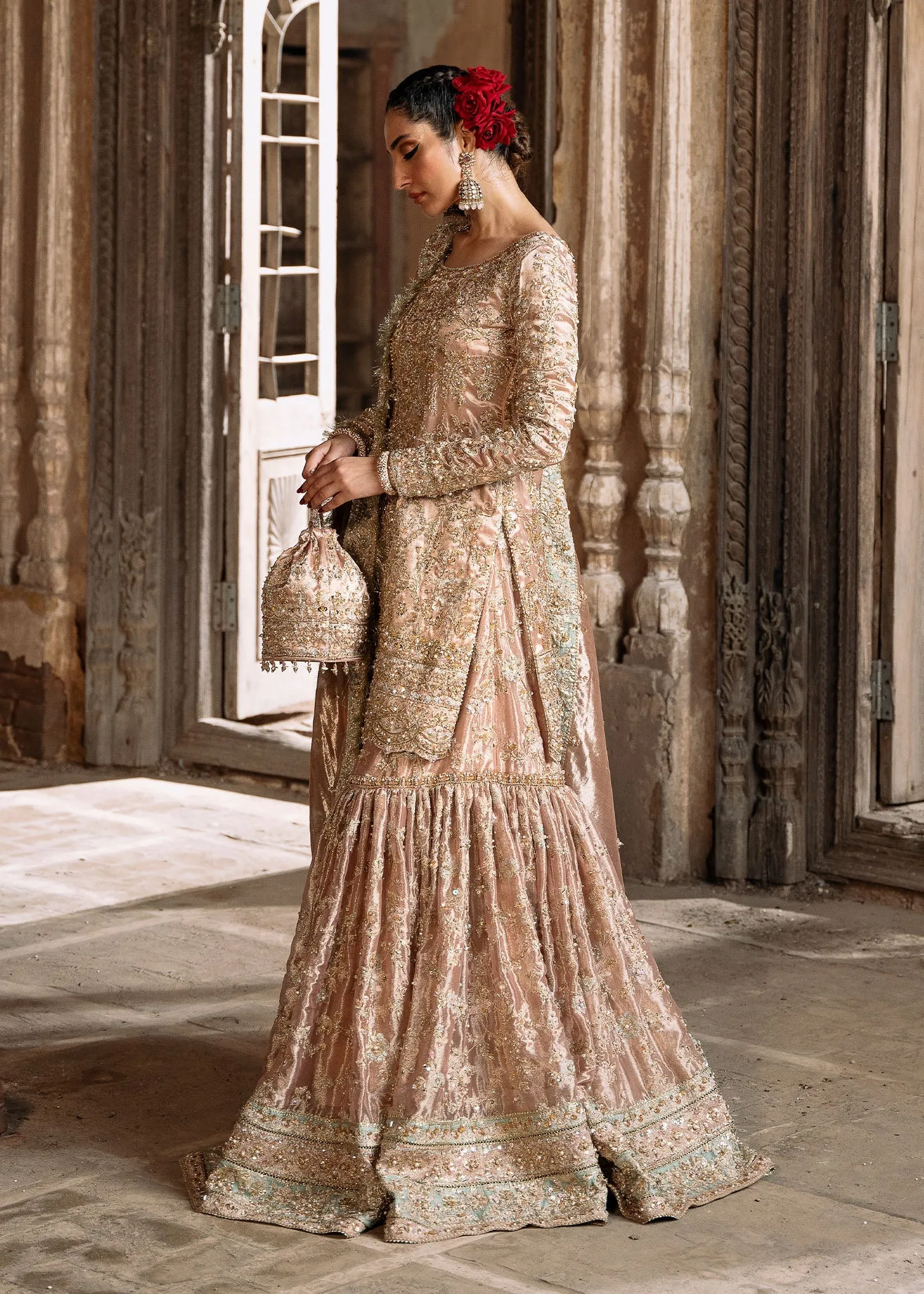 Pakistani Bridal Dress in Pink Shirt and Gharara Style