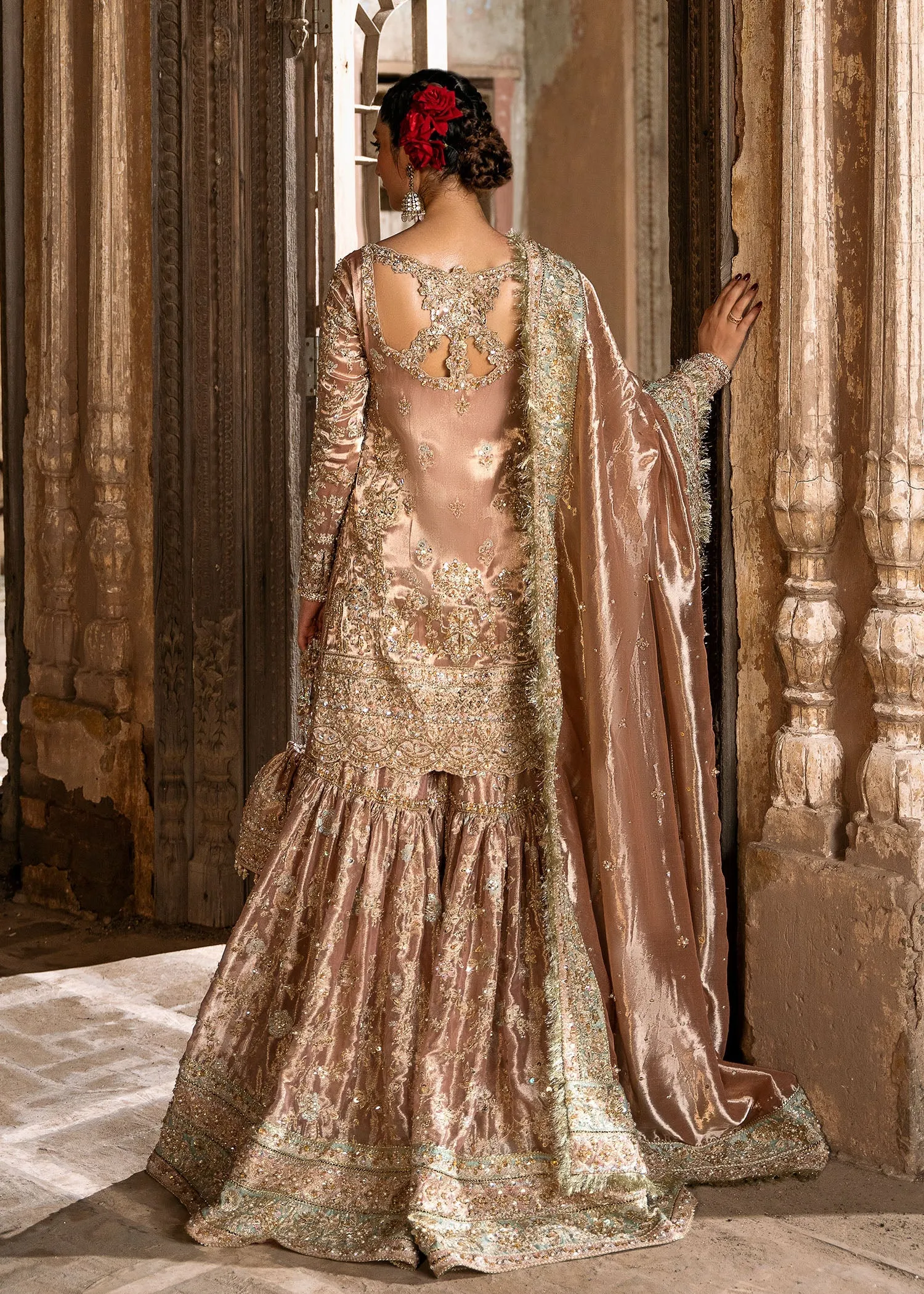 Pakistani Bridal Dress in Pink Shirt and Gharara Style