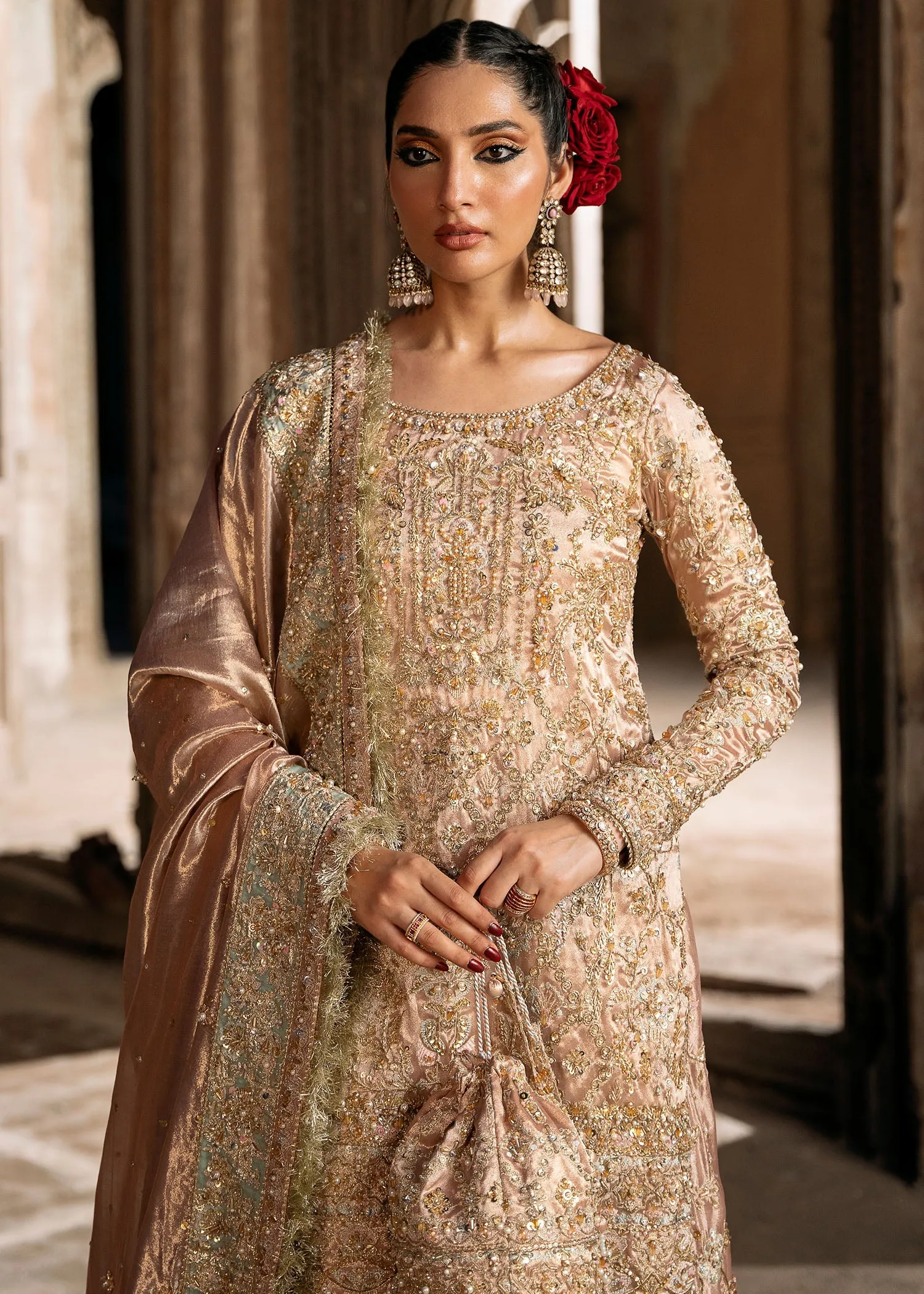 Pakistani Bridal Dress in Pink Shirt and Gharara Style