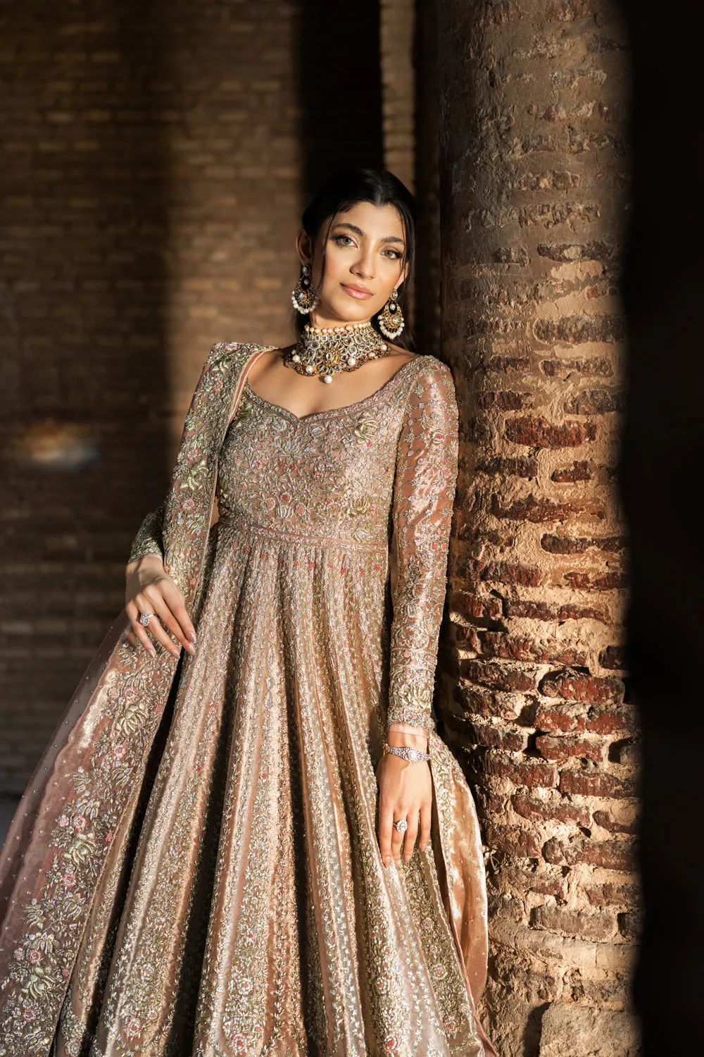 Pakistani Bridal Dress in Pishwas Frock Lehenga Style