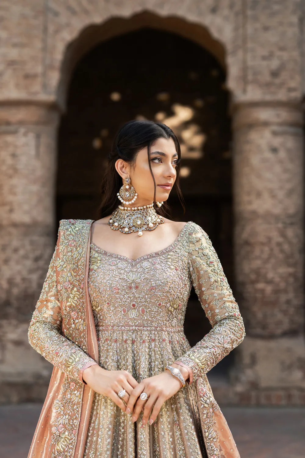 Pakistani Bridal Dress in Pishwas Frock Lehenga Style