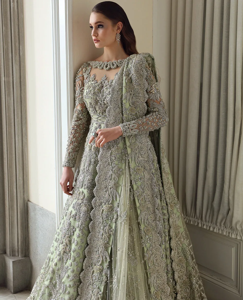 Pakistani Bridal Dress in Royal Gown and Dupatta Style