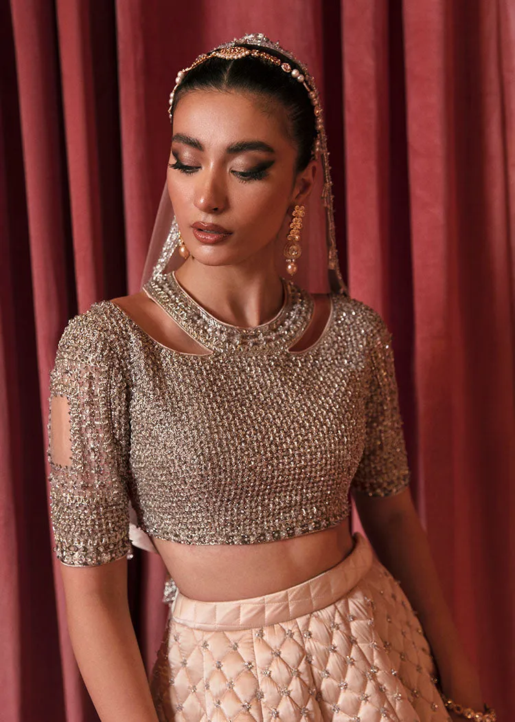 Pakistani Bridal Lehenga Choli Dress in Ivory Color