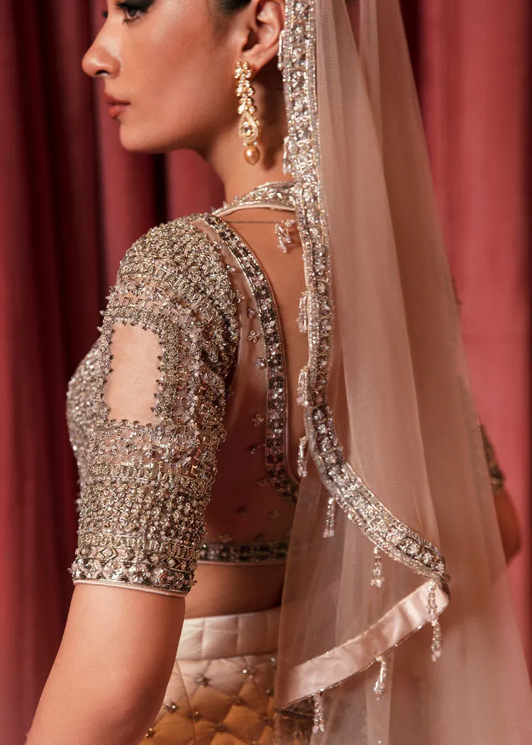 Pakistani Bridal Lehenga Choli Dress in Ivory Color