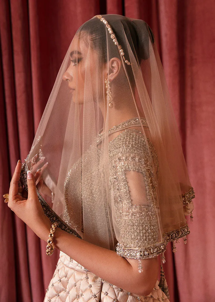 Pakistani Bridal Lehenga Choli Dress in Ivory Color