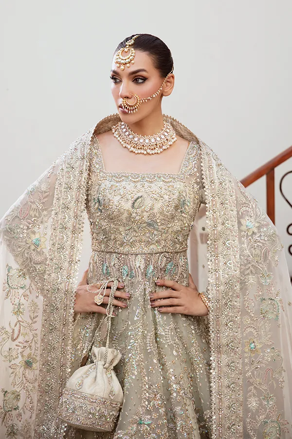 Pakistani Bridal Outfit in Frock Lehenga Dupatta Style