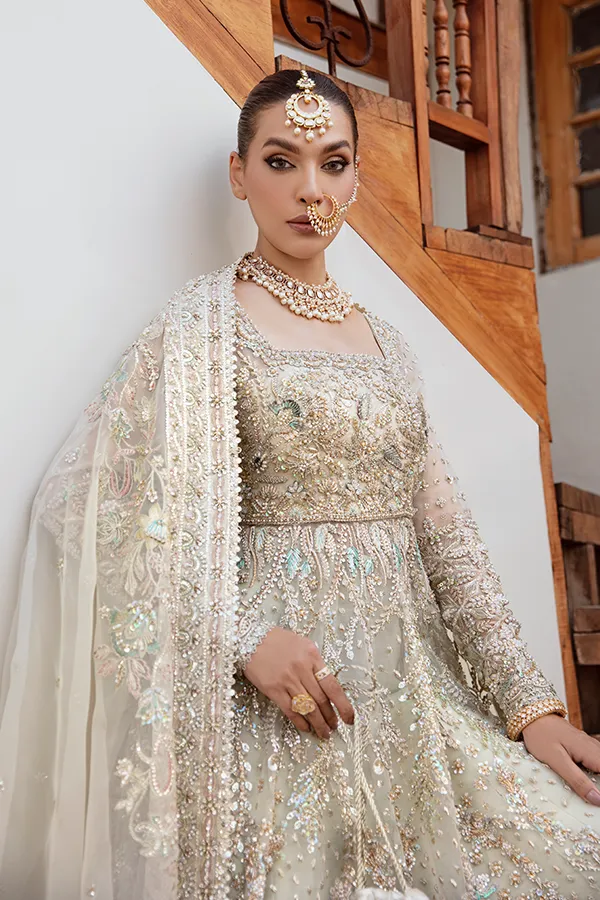 Pakistani Bridal Outfit in Frock Lehenga Dupatta Style