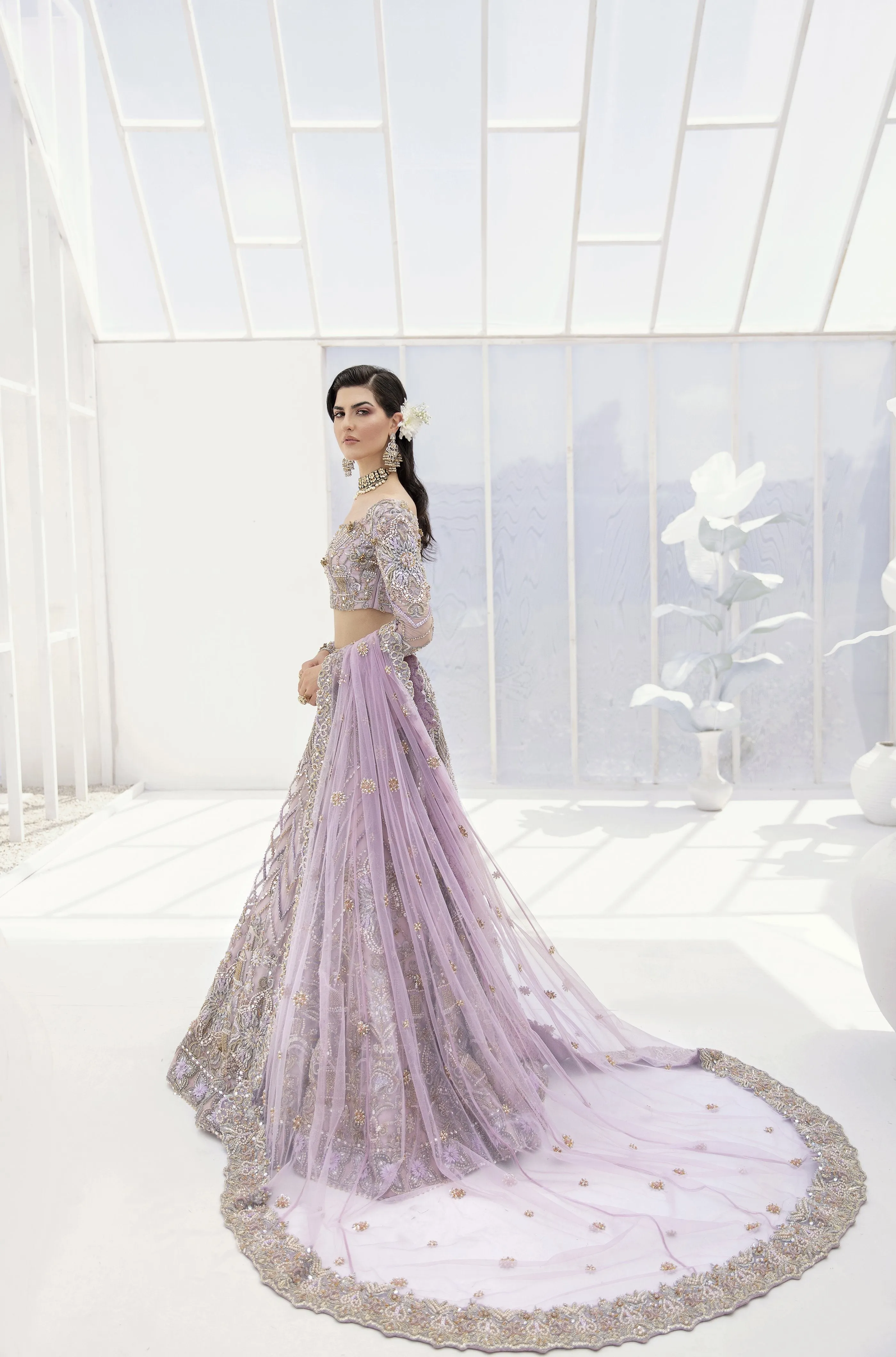Pakistani Bridal Purple Lehenga Choli Dupatta #BS830