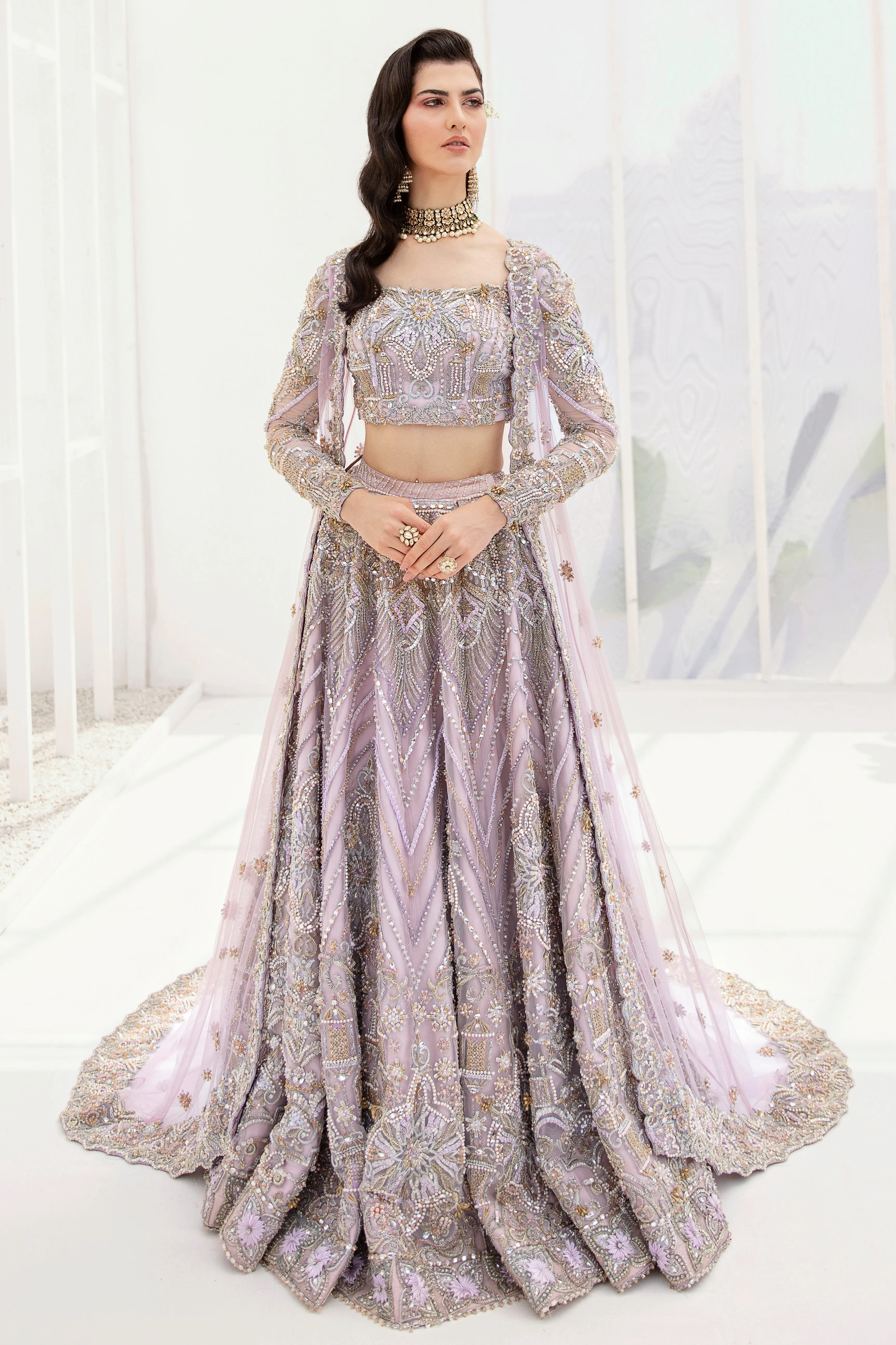 Pakistani Bridal Purple Lehenga Choli Dupatta #BS830