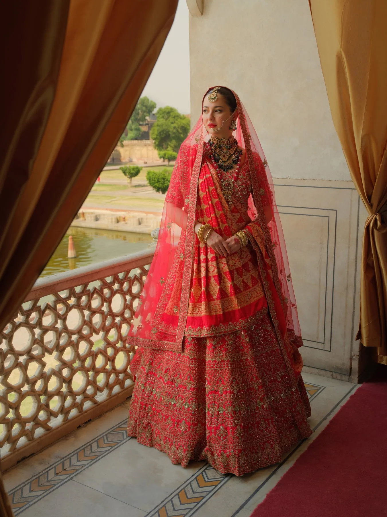 Pakistani Bridal Red Lehenga Choli Dupatta in Raw Silk
