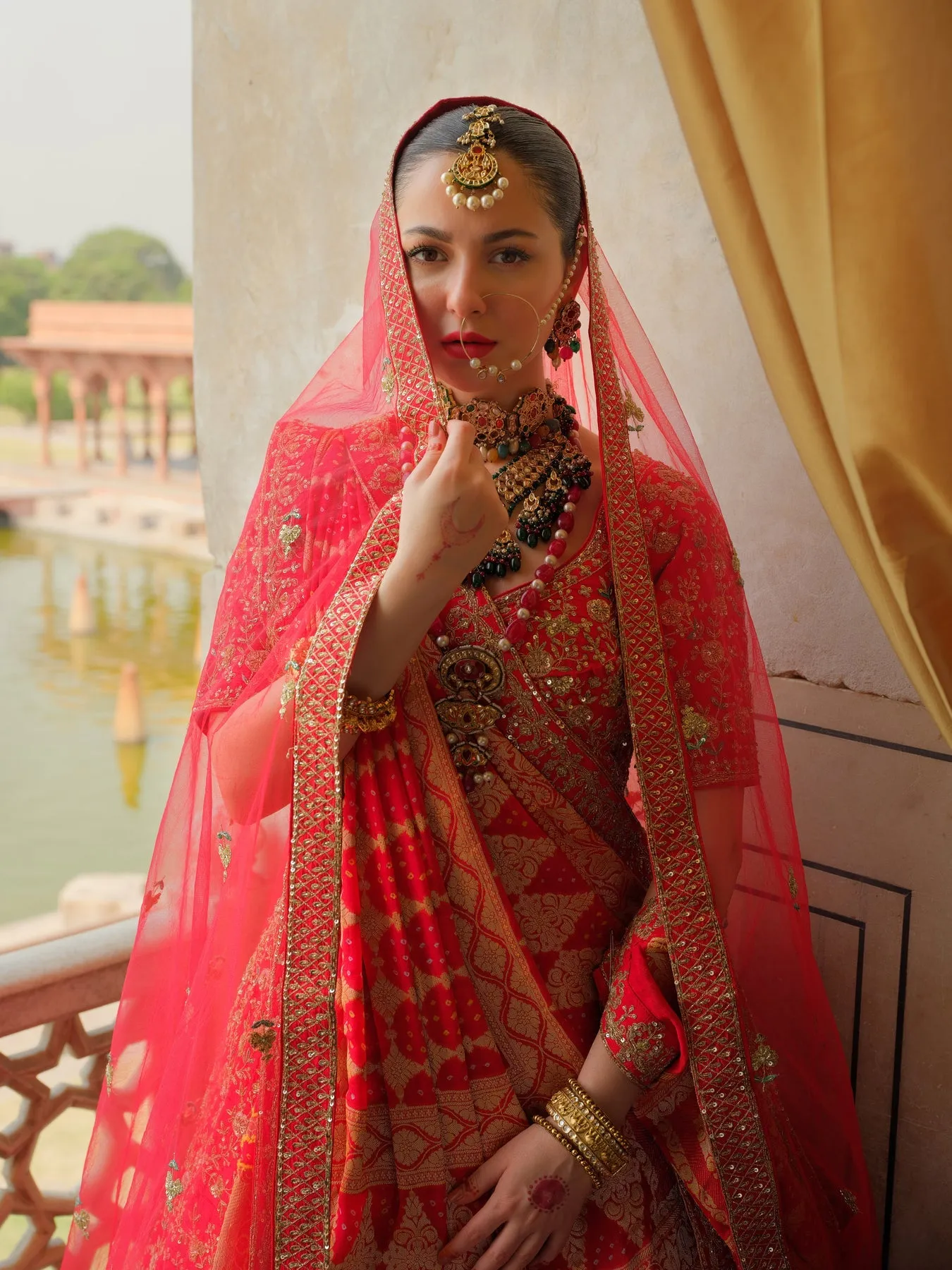 Pakistani Bridal Red Lehenga Choli Dupatta in Raw Silk