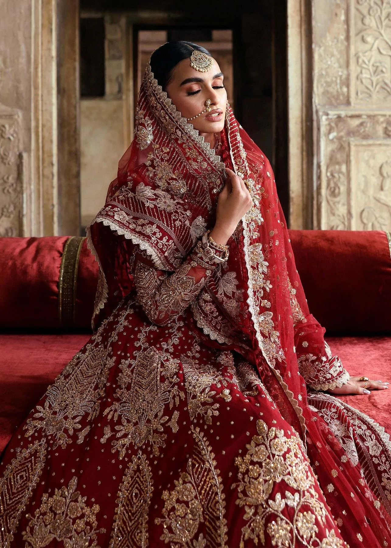 Pakistani Wedding Dress in Bridal Red Lehenga Style