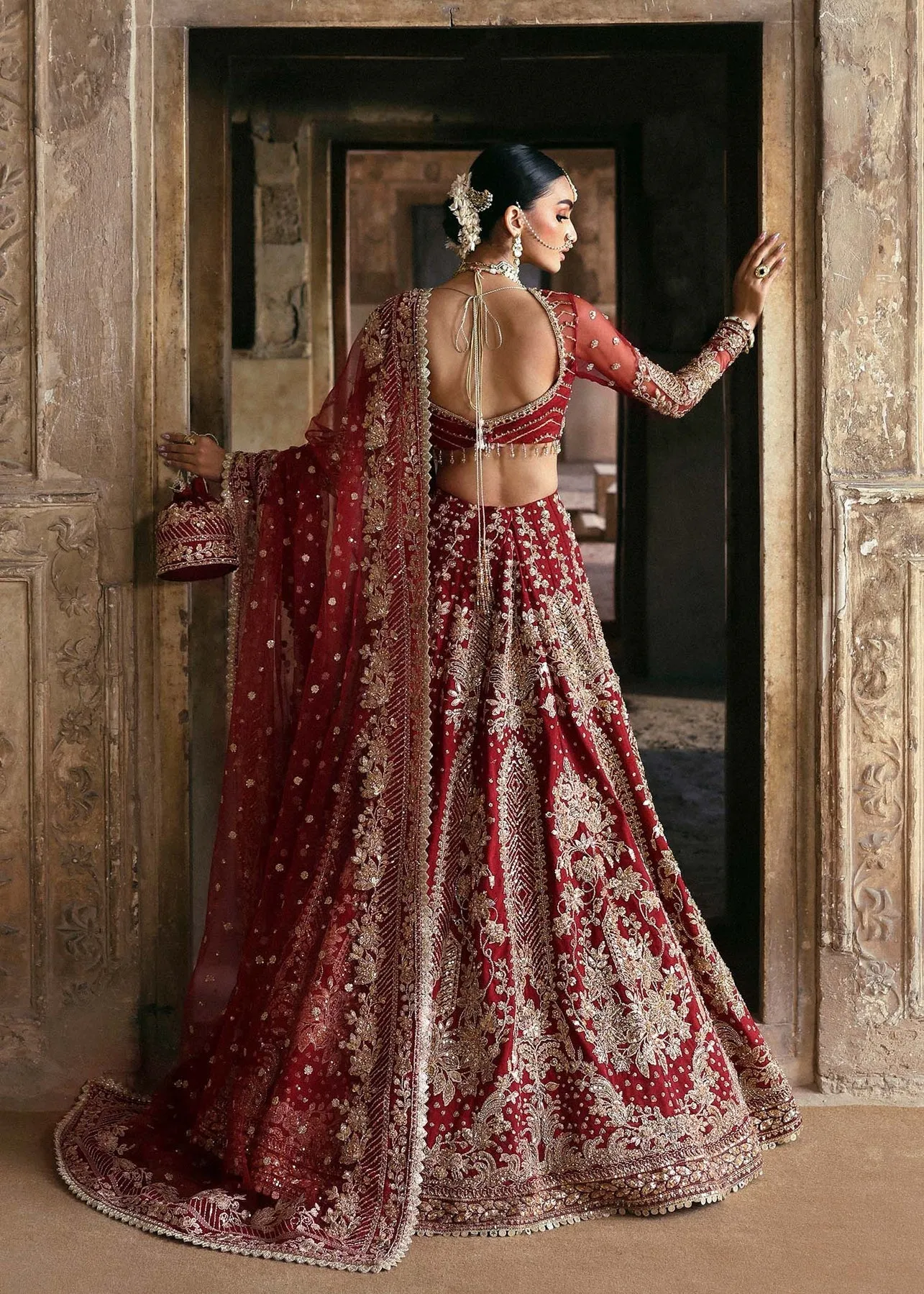 Pakistani Wedding Dress in Bridal Red Lehenga Style