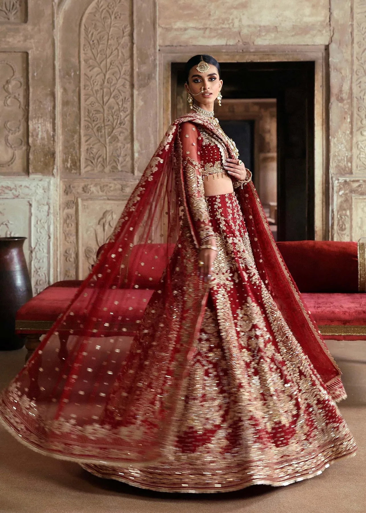 Pakistani Wedding Dress in Bridal Red Lehenga Style