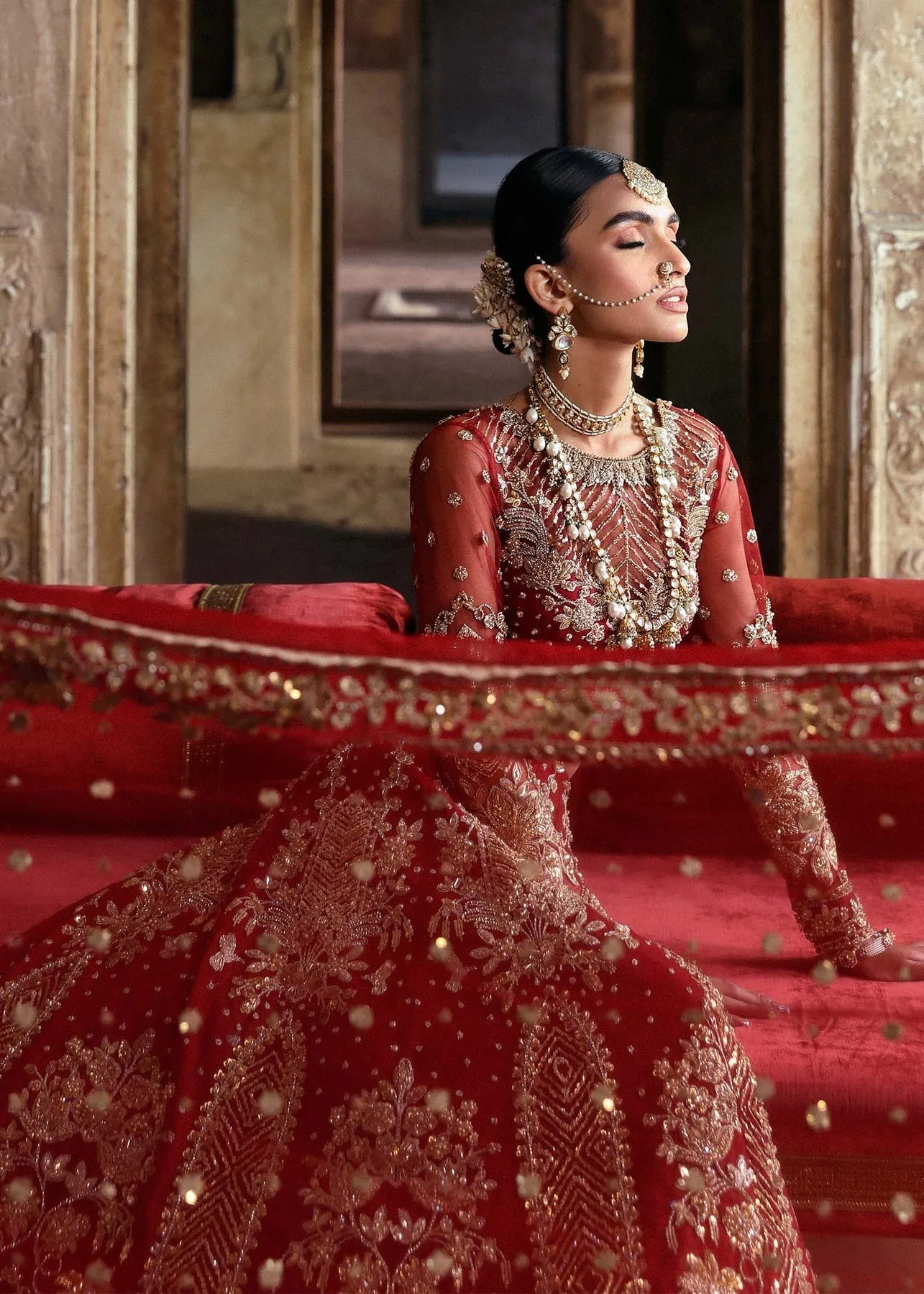 Pakistani Wedding Dress in Bridal Red Lehenga Style