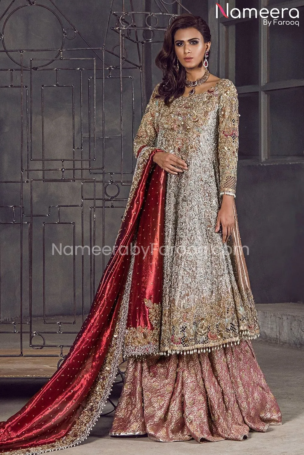 Pakistani Wedding Dress in Frock Lehenga Style #BS499